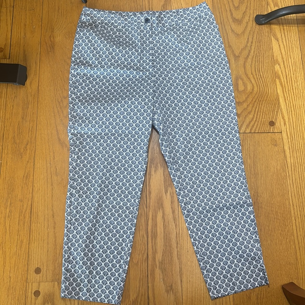 Appleseeds Womens 16 Straight Leg Pants Navy Blue & White Pattern Stretchy